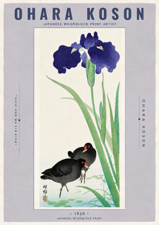 Ohara Koson Iris and Waterbirds No6 - Juliste