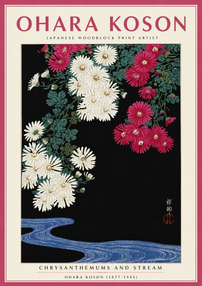 Ohara Koson Chrysanthemums and Stream No5 - Juliste