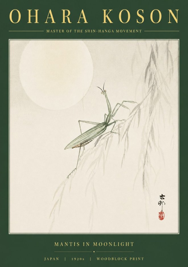 Ohara Koson Mantis in Moonlight No2 - Juliste