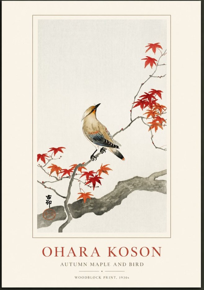 Ohara Koson Autumn Maple and Bird No1 - Juliste