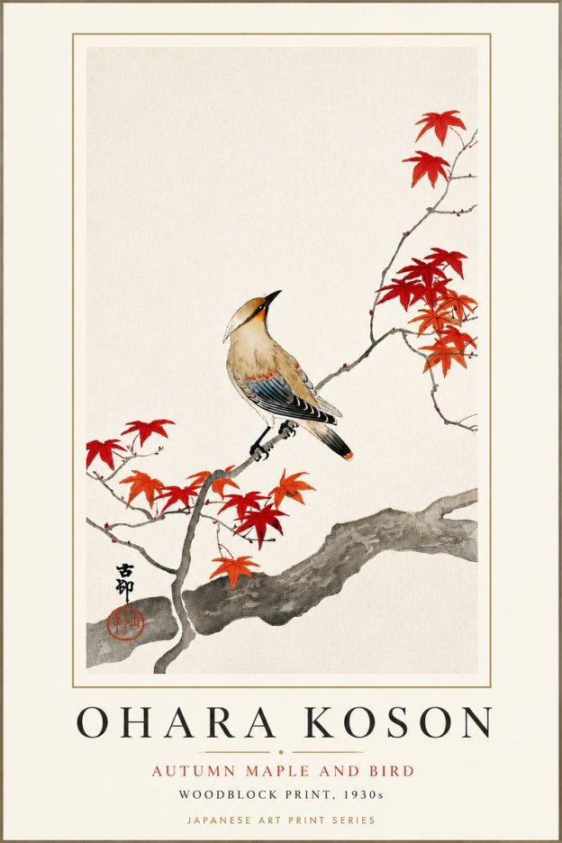 Ohara Koson Autumn Maple and Bird No3 - Juliste
