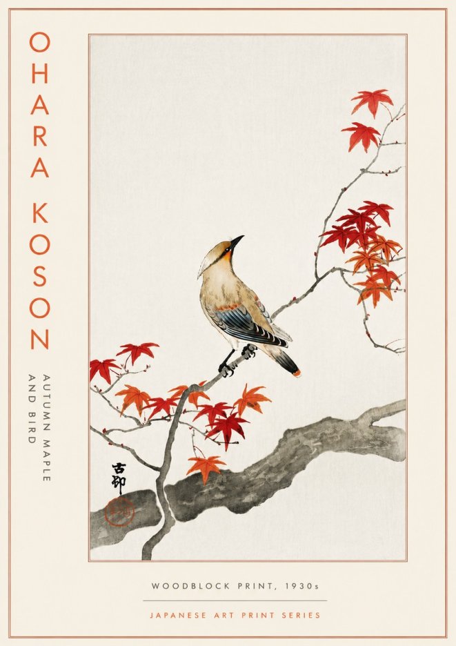 Ohara Koson Autumn Maple and Bird No5 - Juliste