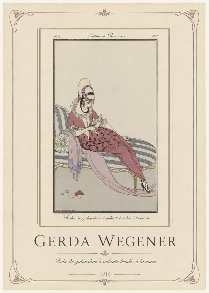 Gerda Wegener Robe De Gabardine À Volants Brodés À La Main I No1 - Juliste