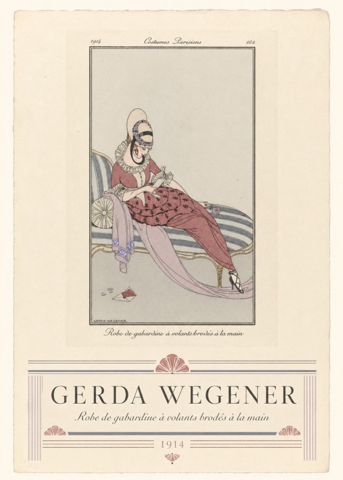 Gerda Wegener Robe De Gabardine À Volants Brodés À La Main I No3 - Juliste