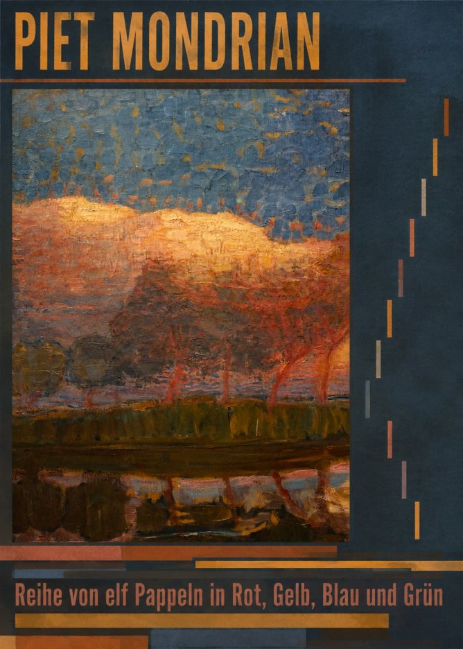 Piet Mondrian Reihe Von Elf Pappeln in Rot, Gelb, Blau Und Grün No6 - Juliste