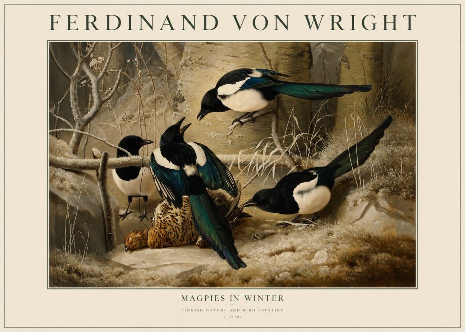 Ferdinand von Wright Magpies in Winter No1 - Juliste