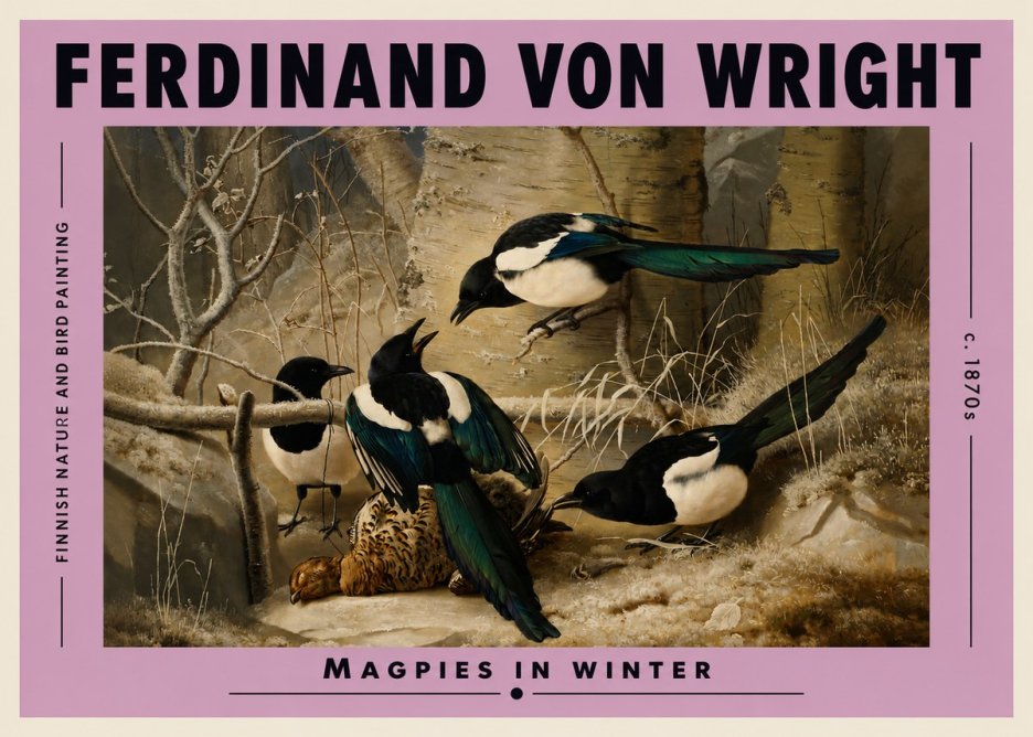Ferdinand von Wright Magpies in Winter No3 - Juliste