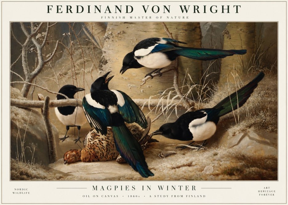 Ferdinand von Wright Magpies in Winter No4 - Juliste