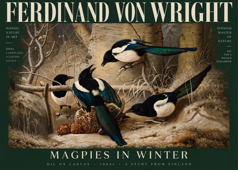Ferdinand von Wright Magpies in Winter No5 - Juliste
