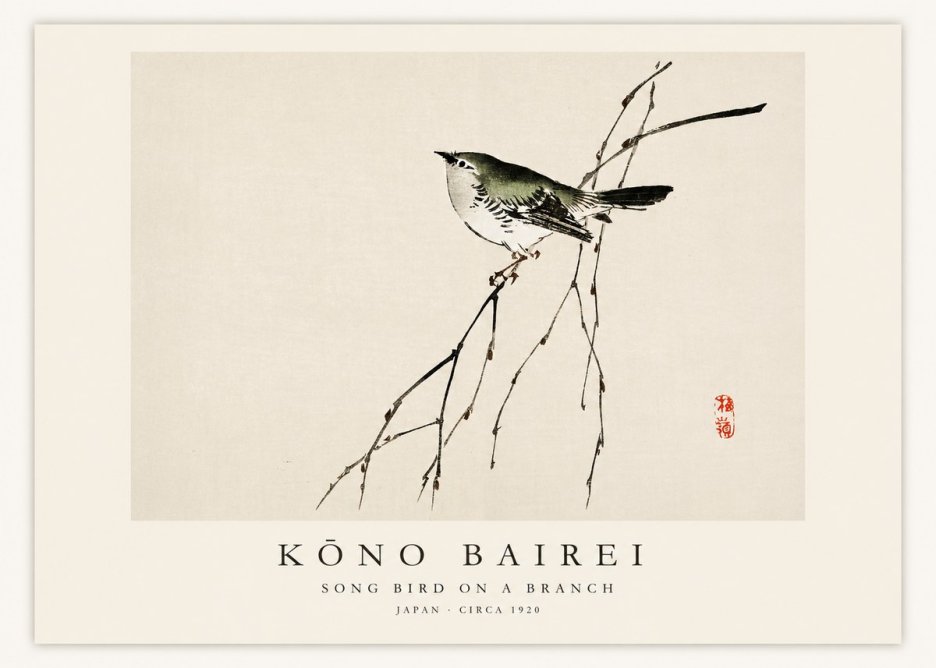 Kōno Bairei Song Bird on a Branch No1 - Juliste