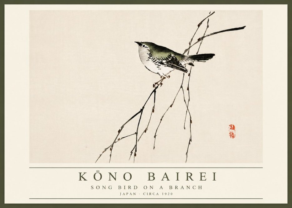 Kōno Bairei Song Bird on a Branch No2 - Juliste