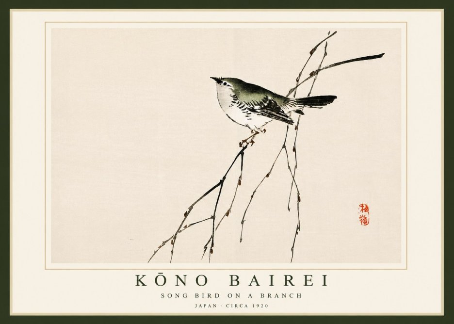 Kōno Bairei Song Bird on a Branch No4 - Juliste