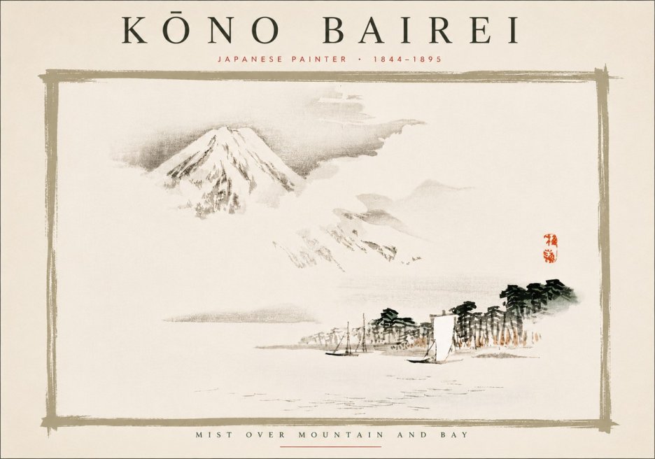 Kōno Bairei Mount Fuji with Boats No6 - Juliste