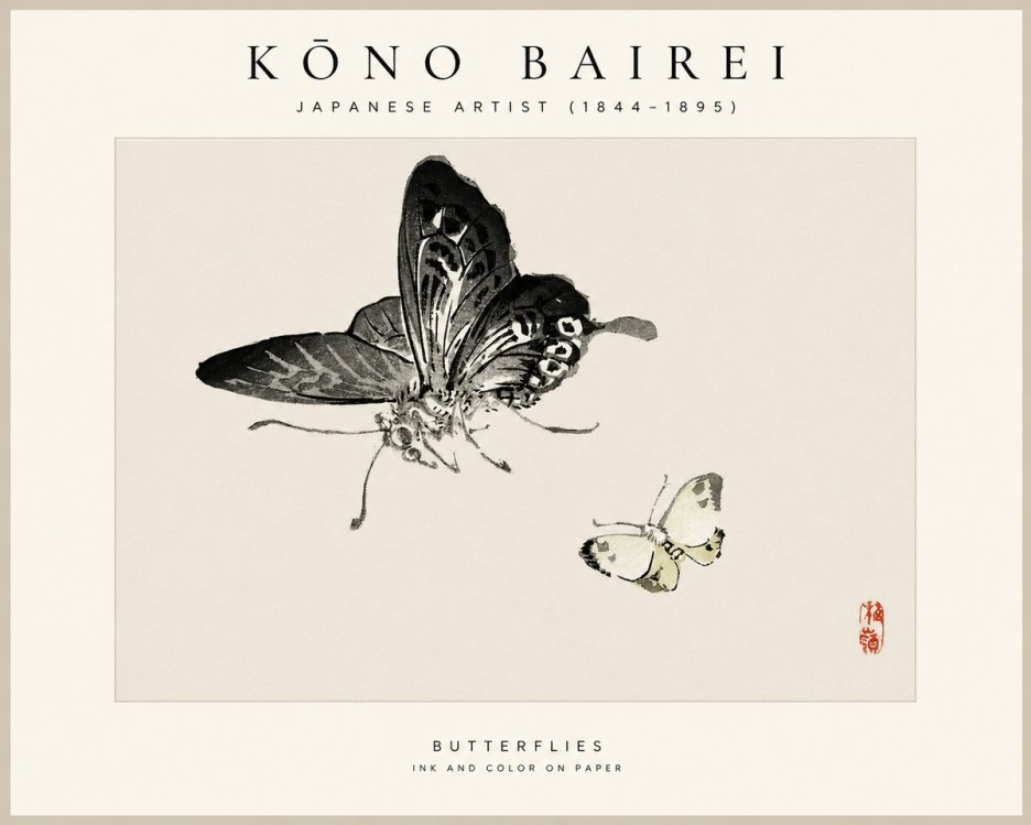 Kōno Bairei Butterflies No1 - Juliste