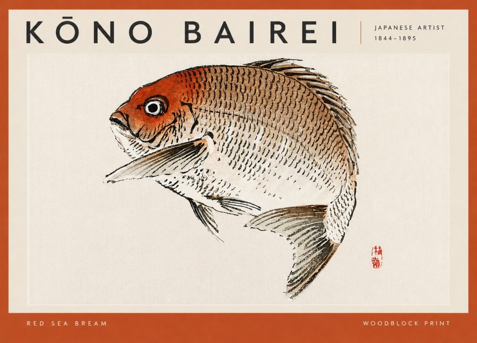 Kōno Bairei Red Sea Bream No4 - Juliste