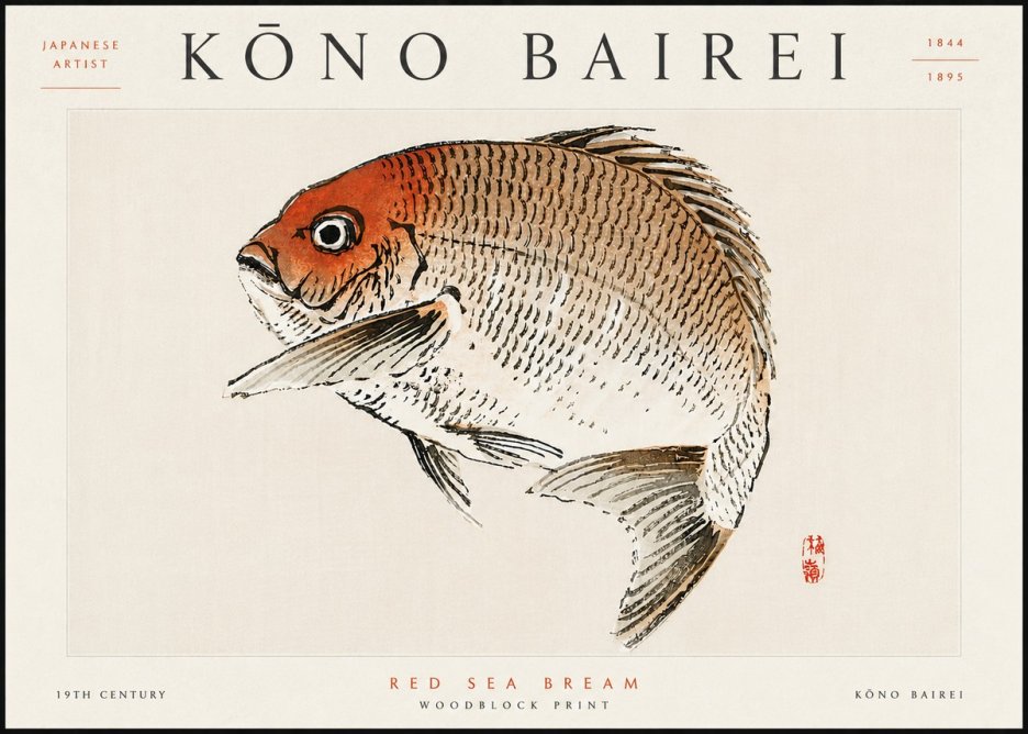 Kōno Bairei Red Sea Bream No6 - Juliste