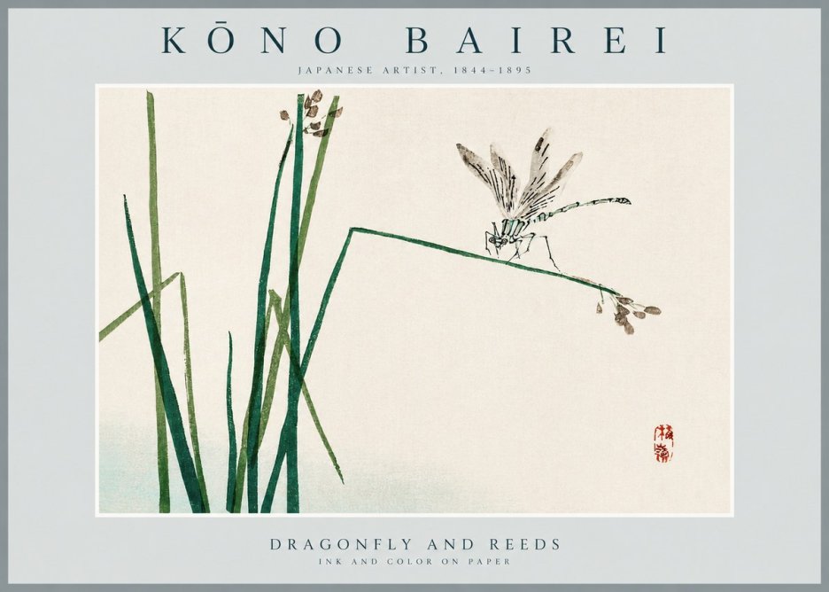 Kōno Bairei Dragonfly and Reeds No2 - Juliste
