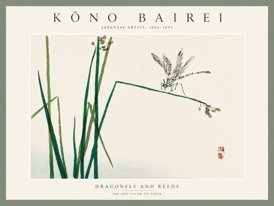 Kōno Bairei Dragonfly and Reeds No5 - Juliste