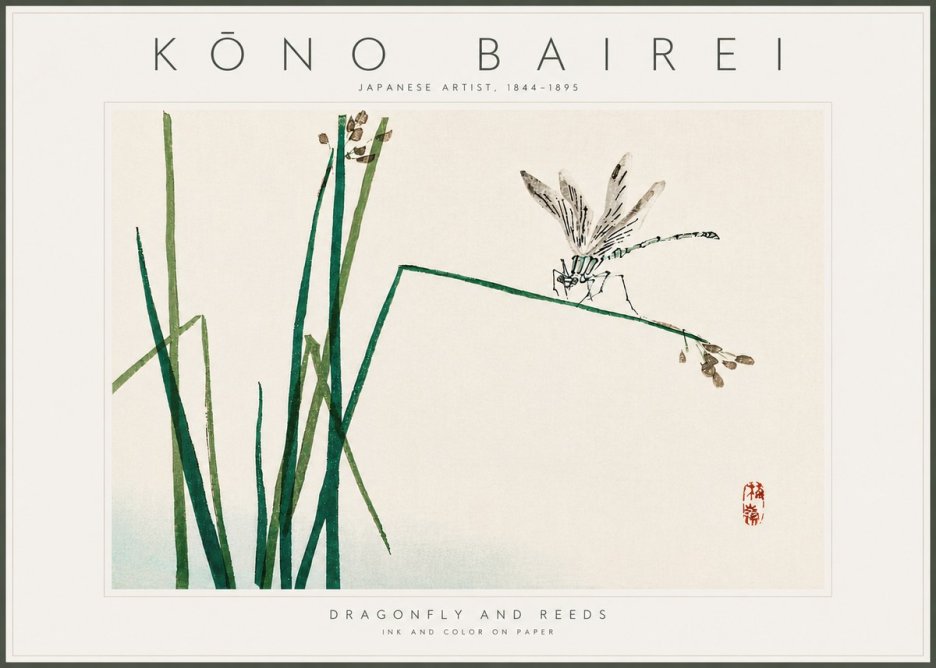 Kōno Bairei Dragonfly and Reeds No6 - Juliste