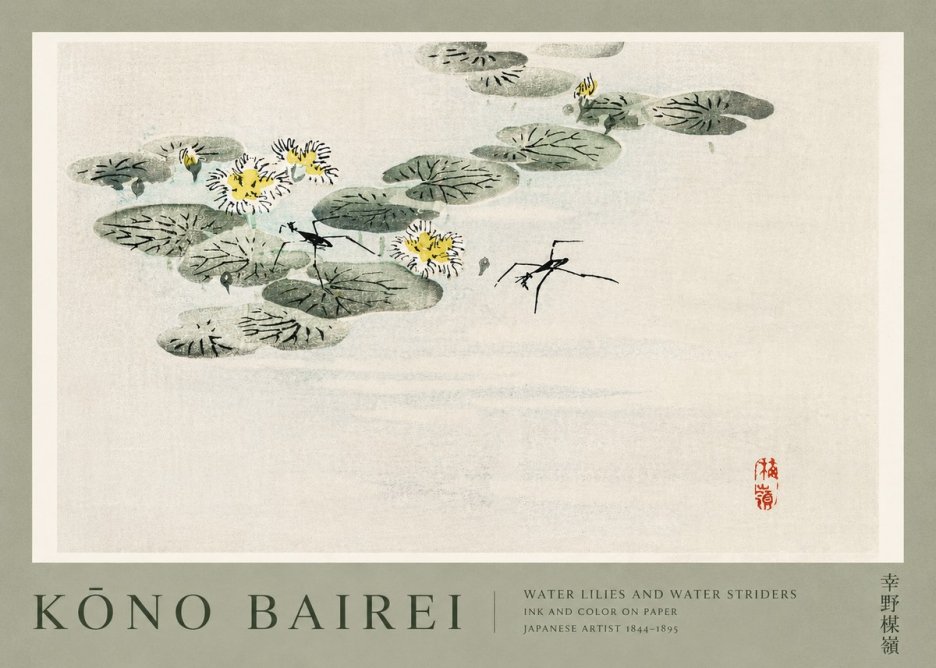 Kōno Bairei Water Lilies and Water Striders No2 - Juliste