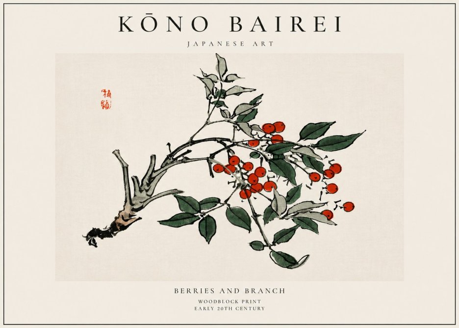Kōno Bairei Berries and Branch No3 - Juliste