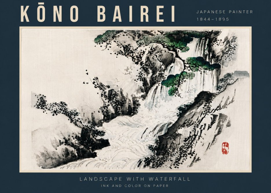 Kōno Bairei Landscape with Waterfall No4 - Juliste