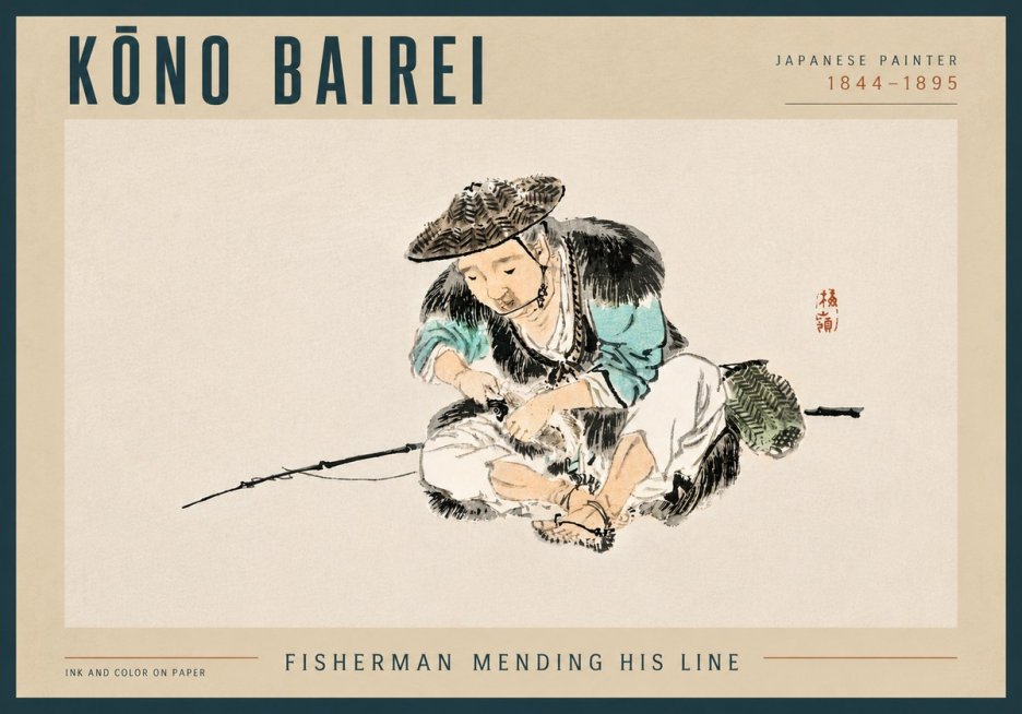 Kōno Bairei Fisherman Mending His Line No4 - Juliste