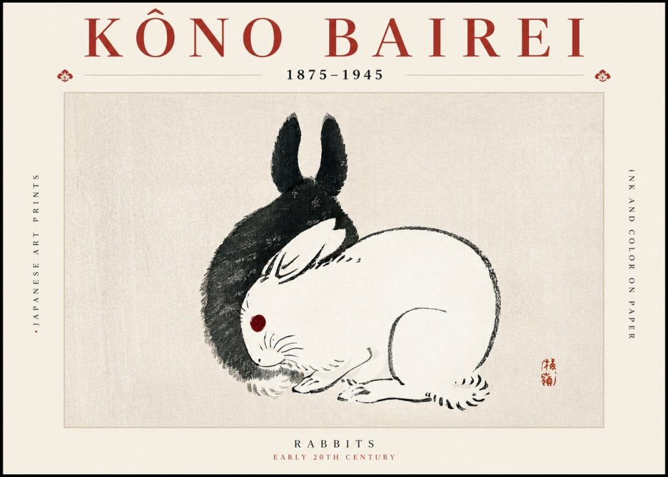 Kōno Bairei Rabbits No2 - Juliste