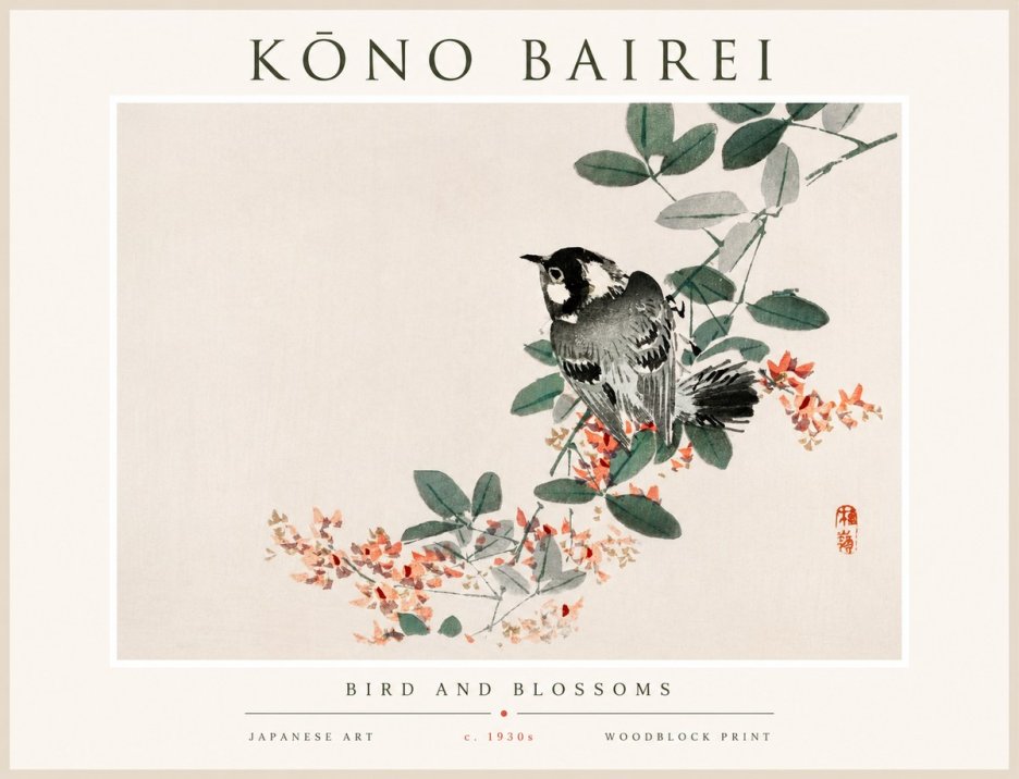 Kōno Bairei Bird and Blossoms No1 - Juliste