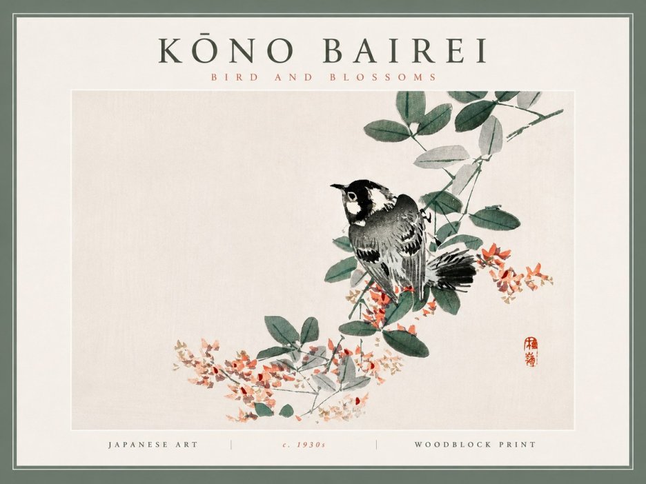 Kōno Bairei Bird and Blossoms No4 - Juliste