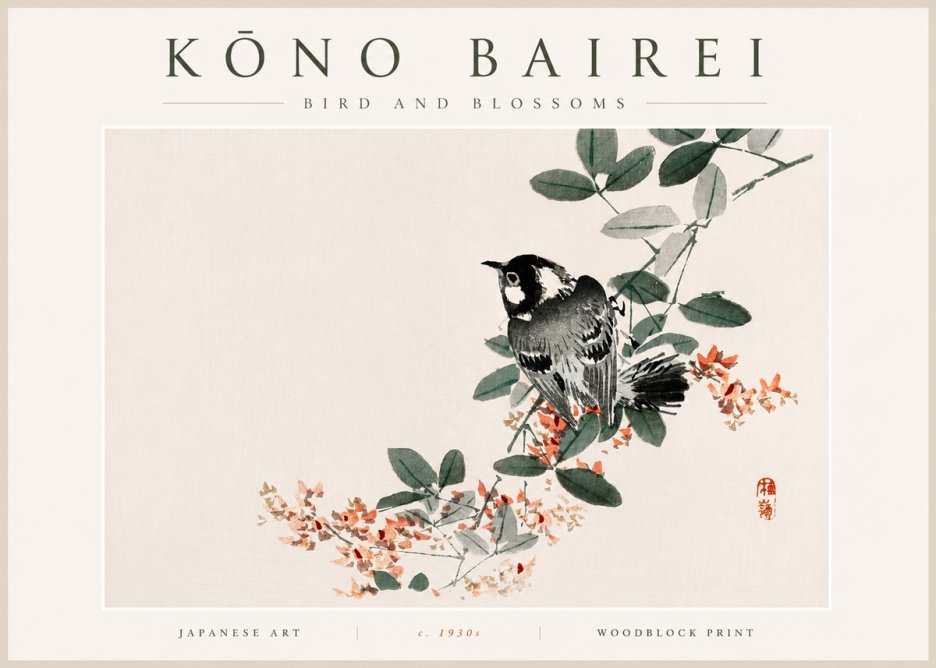 Kōno Bairei Bird and Blossoms No5 - Juliste
