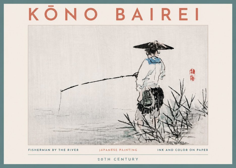 Kōno Bairei Fisherman by the River No4 - Juliste