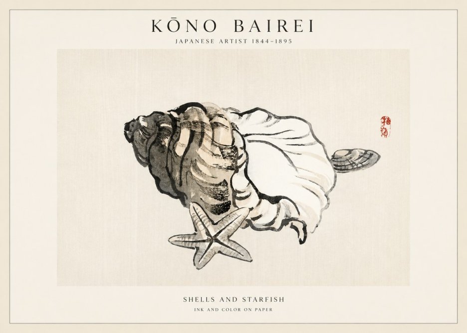 Kōno Bairei Shells and Starfish No1 - Juliste