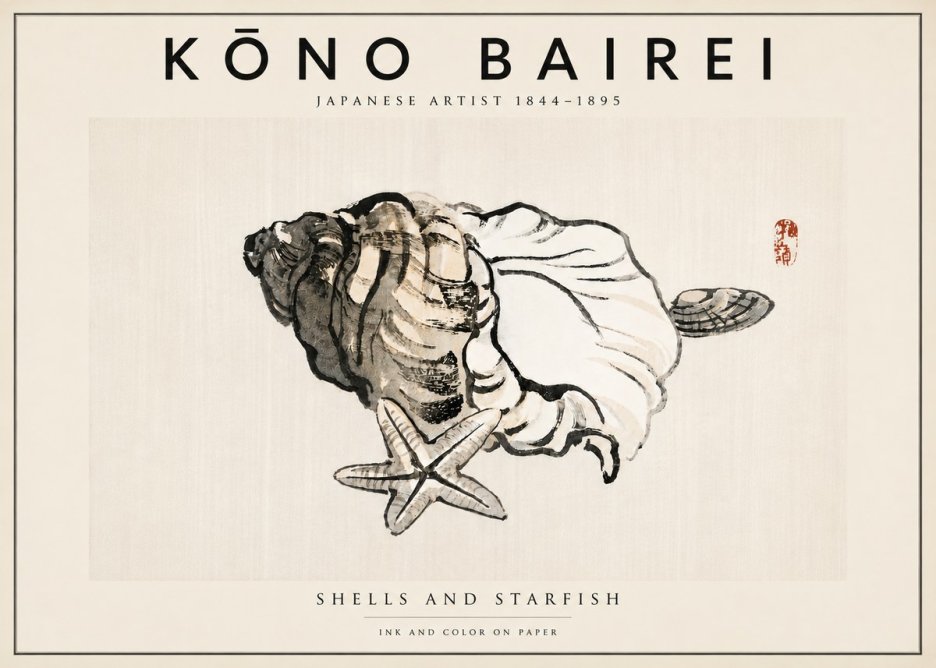 Kōno Bairei Shells and Starfish No5 - Juliste