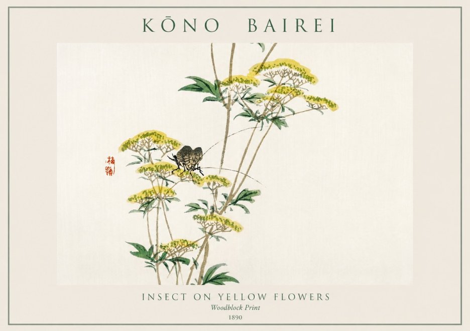 Kōno Bairei Insect on Yellow Flowers No1 - Juliste