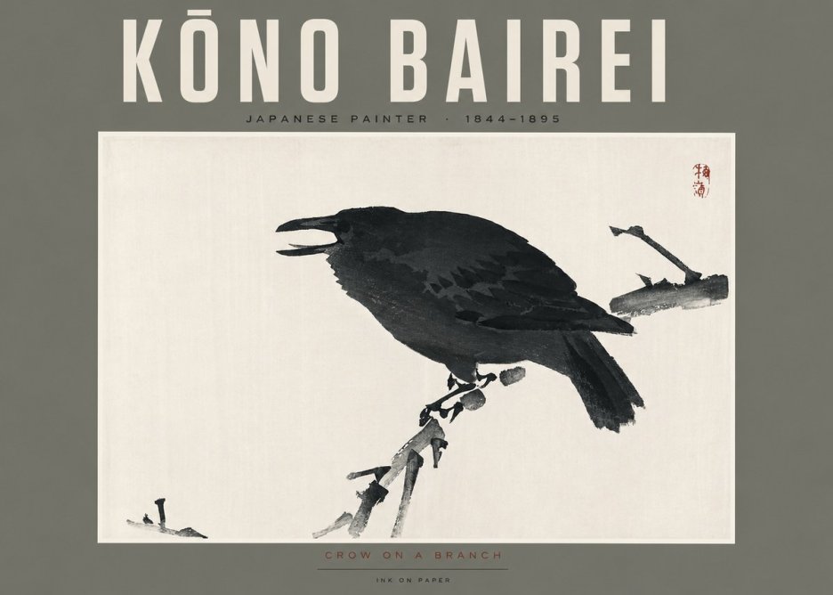 Kōno Bairei Crow on a Branch No2 - Juliste