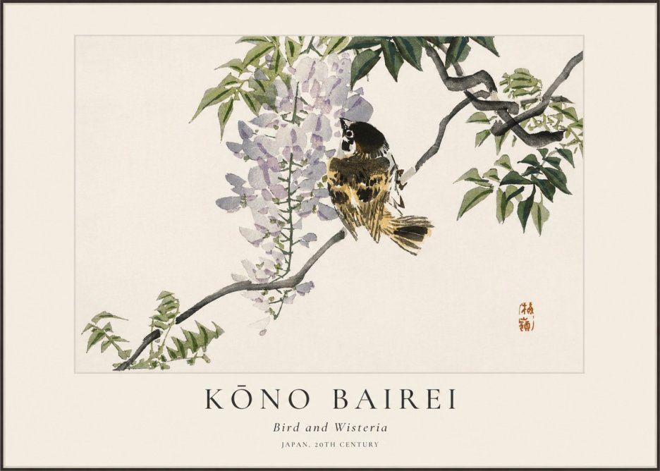 Kōno Bairei Wisteria and Bird No2 - Juliste