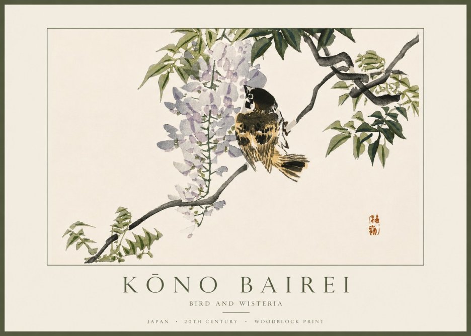 Kōno Bairei Wisteria and Bird No5 - Juliste