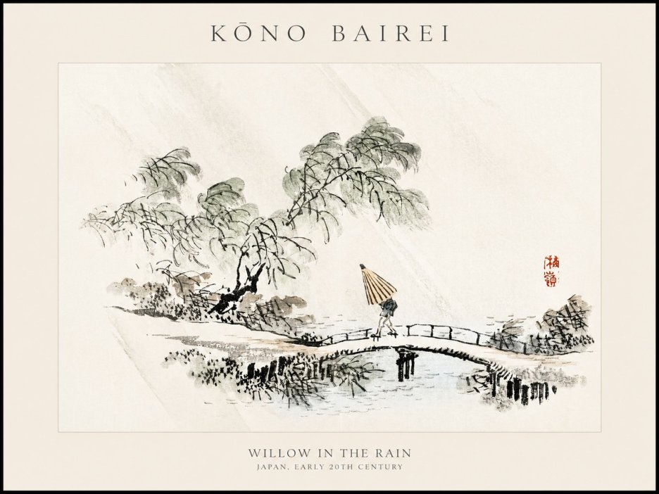 Kōno Bairei Willow in the Rain No1 - Juliste