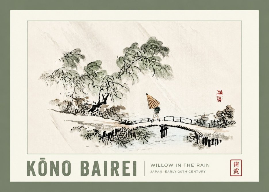 Kōno Bairei Willow in the Rain No2 - Juliste