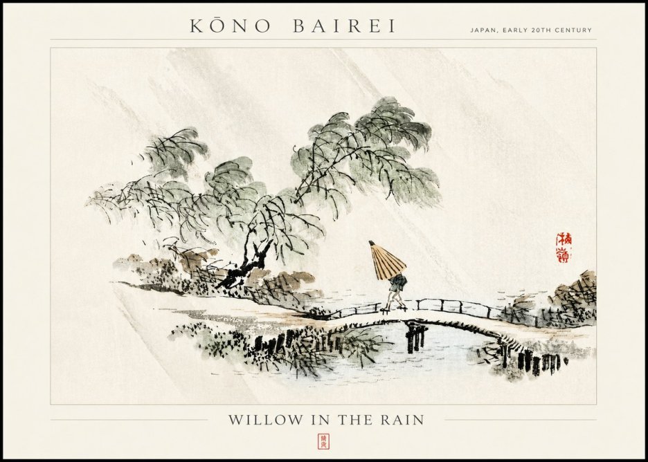 Kōno Bairei Willow in the Rain No3 - Juliste