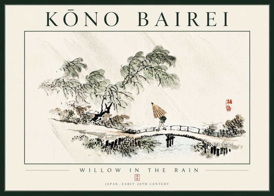 Kōno Bairei Willow in the Rain No4 - Juliste