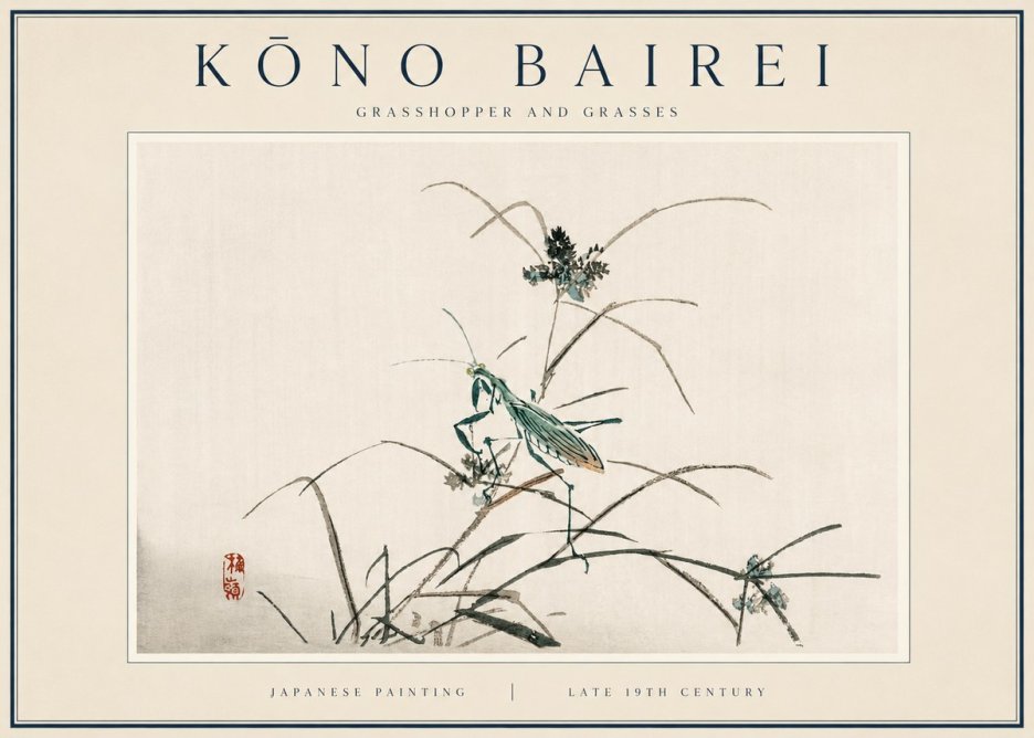 Kōno Bairei Grasshopper and Grasses No3 - Juliste