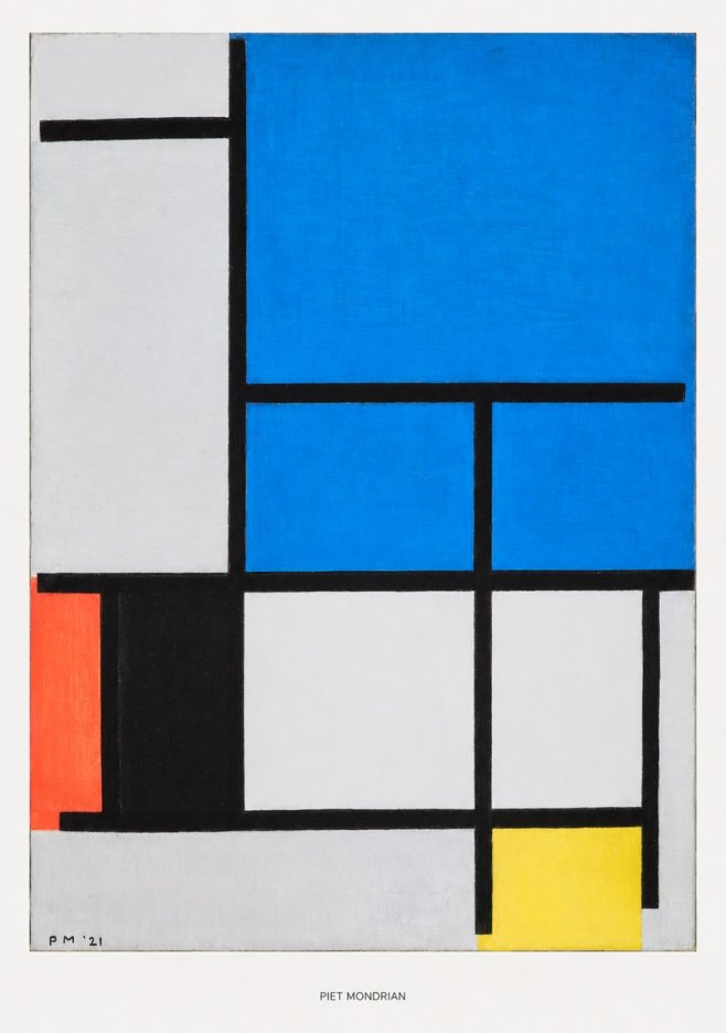 Piet Mondrian Composition with Red, Black, Blue, and Yellow No5 - Juliste