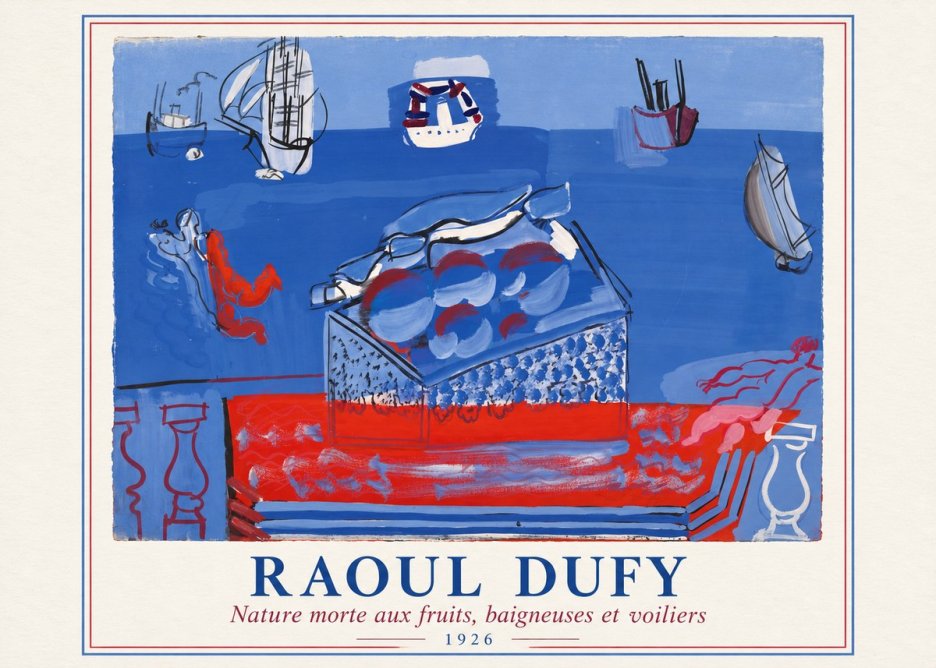 Raoul Dufy Nature Morte Aux Fruits, Baigneuses Et Voiliers No2 - Juliste
