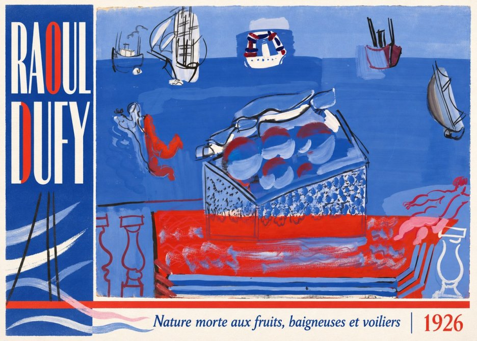 Raoul Dufy Nature Morte Aux Fruits, Baigneuses Et Voiliers No3 - Juliste