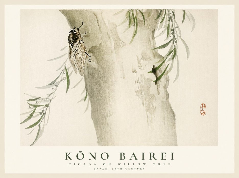 Kōno Bairei Cicada on Willow Tree No1 - Juliste