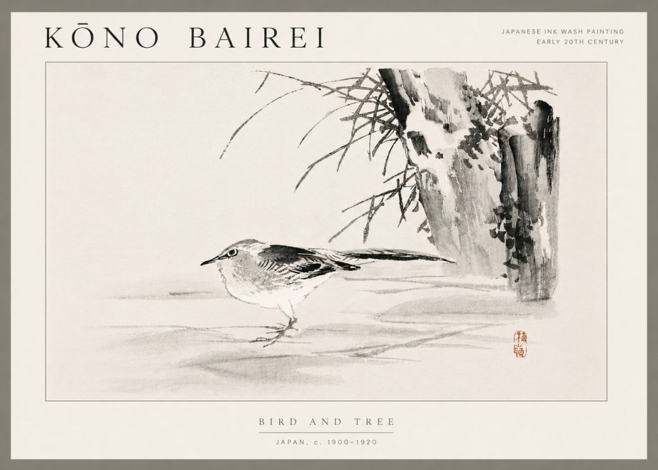 Kōno Bairei Bird and Tree No6 - Juliste