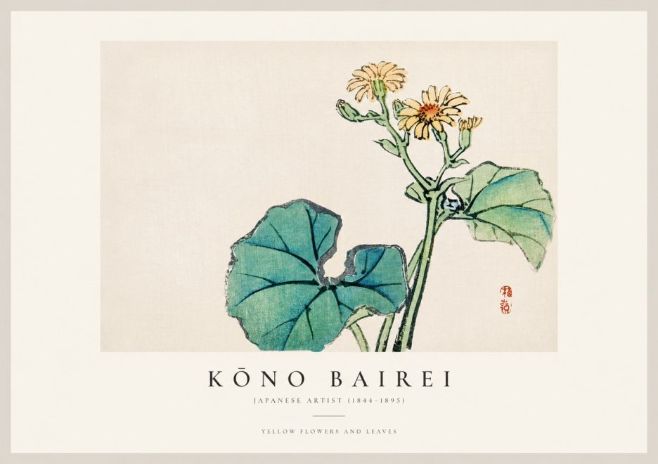 Kōno Bairei Yellow Flowers and Leaves No1 - Juliste