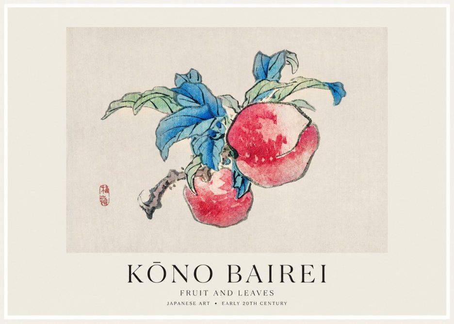 Kōno Bairei Fruit and Leaves No1 - Juliste
